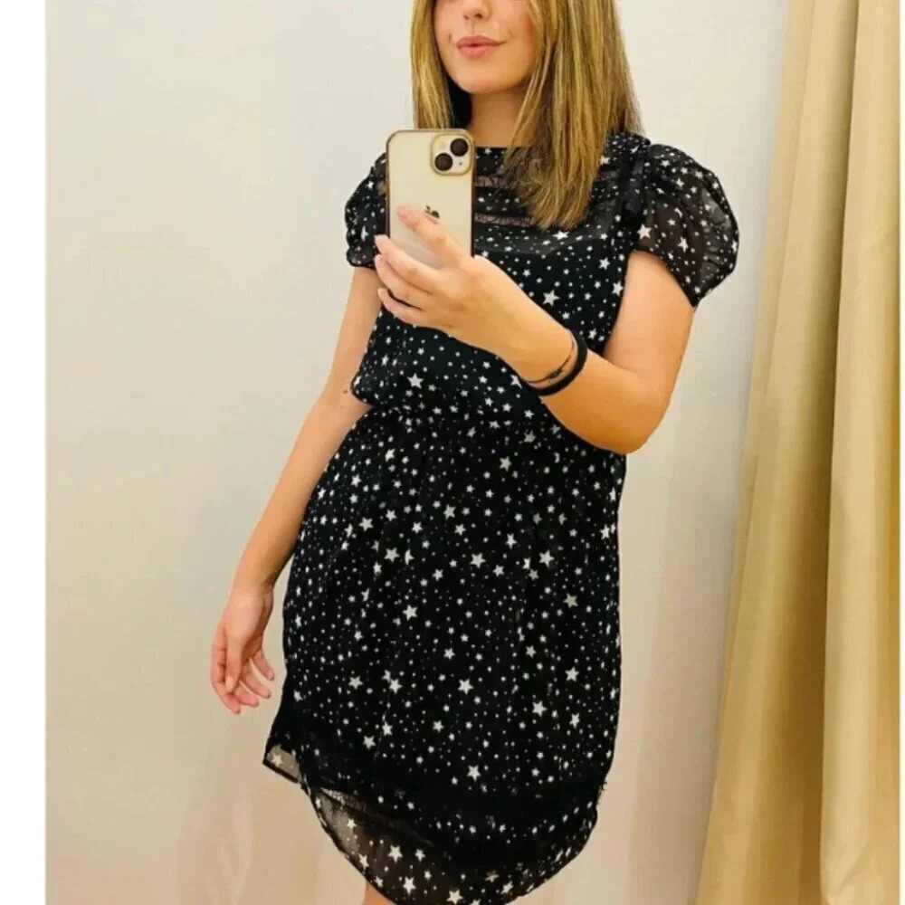 Zara Womens Size Small Star Sheer Layer Mini  Dress